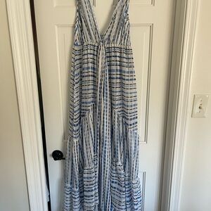 MISA Los Angeles Dominika Blue and White Striped Women Dress